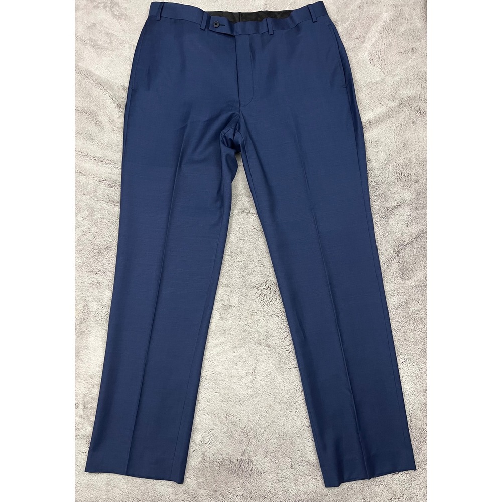 Calvin Klein Mens 36x32 100% Wool Blue Dress Pants Flat Front Suit Trousers